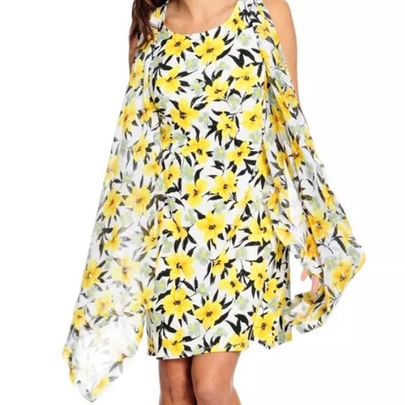 Kate & Mallory Printed Knit Chiffon Sleeveless Scoop Neck Side Overlay Dress M - Picture 2 of 10